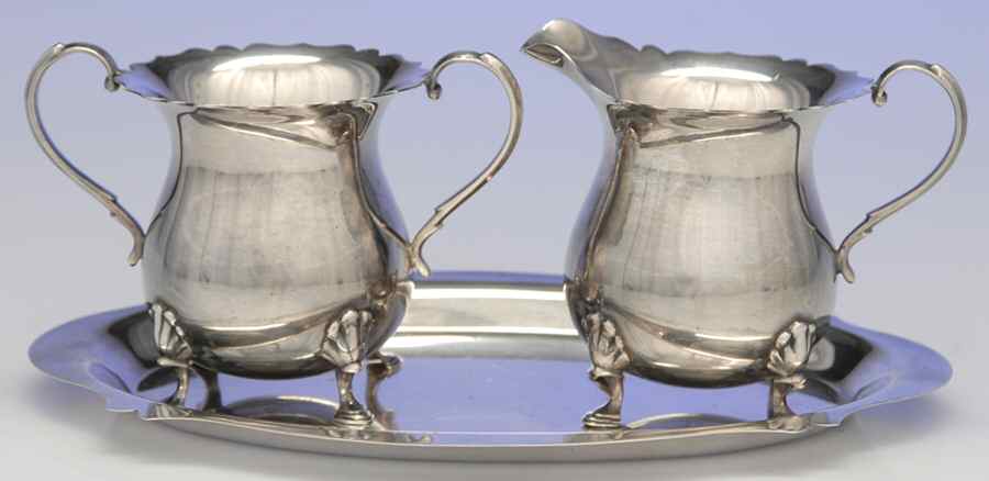 Sterling Hollowware Creamer, Open Sugar & Tray Set by Dunkirk Silversmiths-1