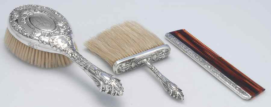 Empire (Sterling, 1895, Hollowware) 3 Piece Vanity Set (SHB,BOBR,SCO) by Durgin-1