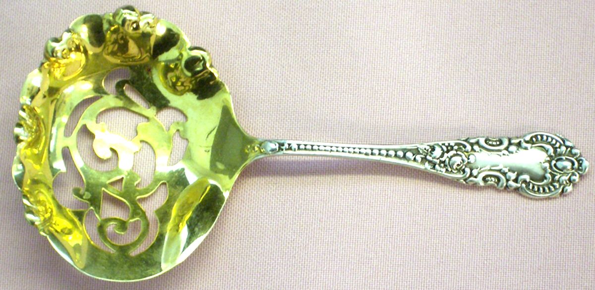 DUH7 (STERLING) Solid Bon Bon Spoon with Pierced Bowl by Duhme Co-1
