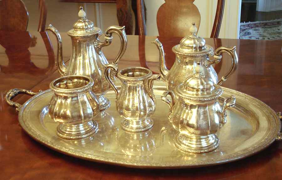 Louis XVI (Sterling, Hollowware) 5 Piece Tea Set (SCP, STP, SCR, SSU, SWB) by Dominick & Haff-1