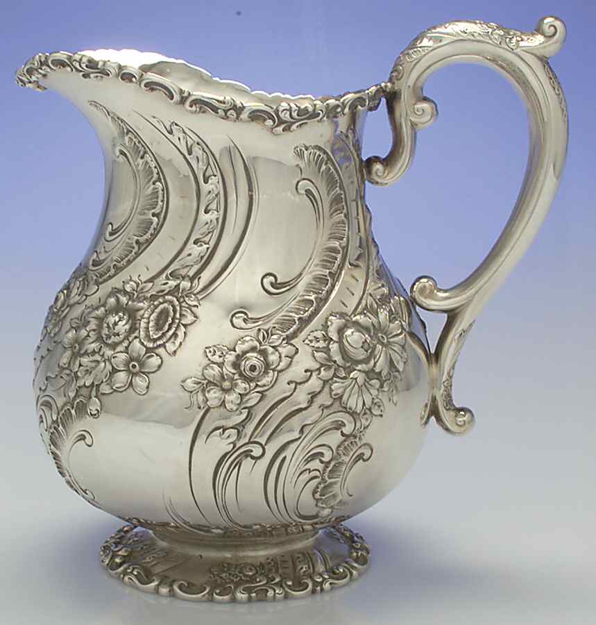 160 (Sterling, Hollowware) Chased Sterling Water Pitcher by Durgin-1