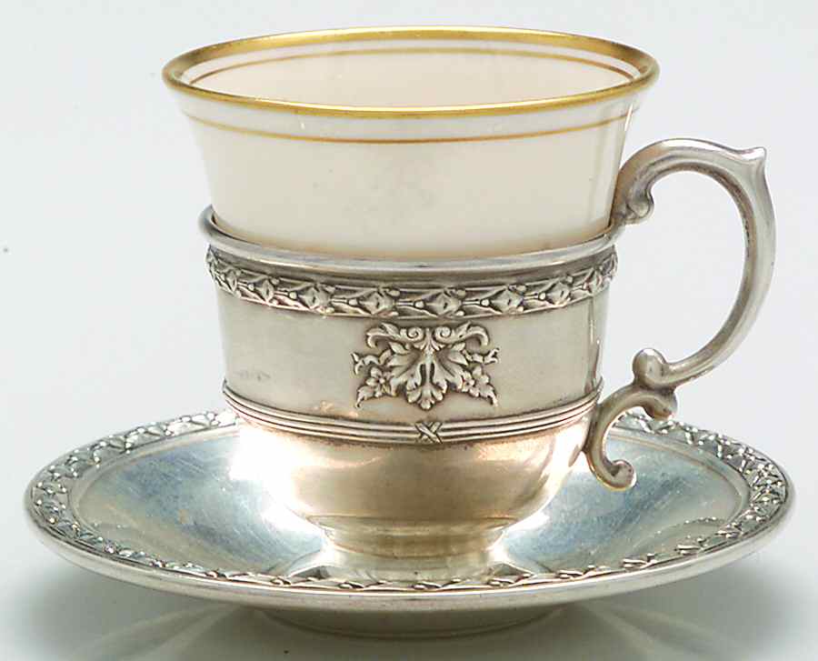 Marie Antoinette-Chased (Sterling, Hollowware) Sterling Demitasse Cup, Saucer and Liner by Dominick & Haff-1