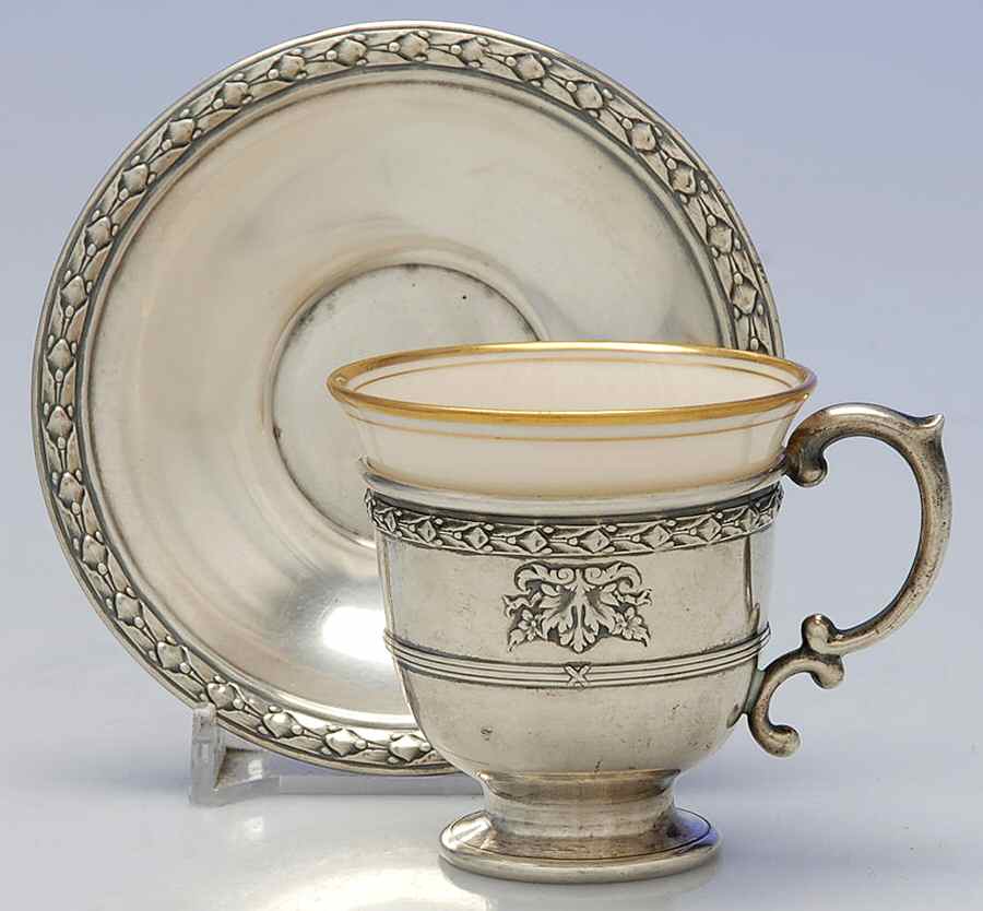 Marie Antoinette-Chased (Sterling, Hollowware) Demitasse Cup and Saucer with Lenox Liner by Dominick & Haff-1