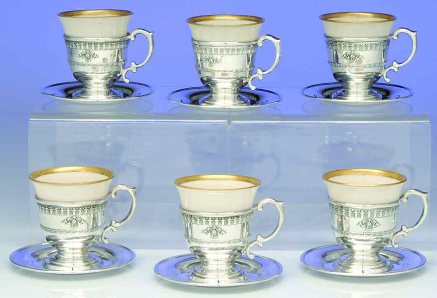 Windsor (Sterling, Hollowware) Demi Cup and Saucer with Lenox Liner - Set of 6 by Dominick & Haff-1