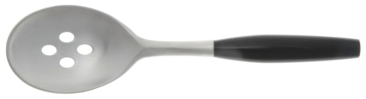 Kongo-Black (Stainless, Bright Gloss Handle) Pierced Solid Serving Spoon by Dansk-1
