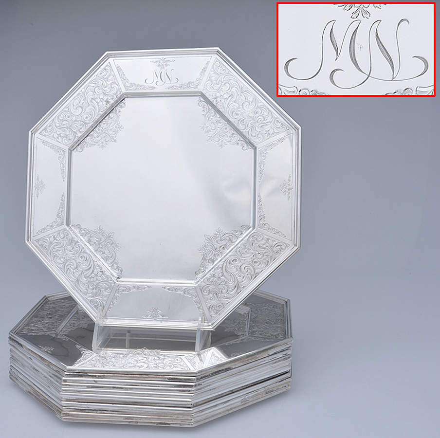 Fairfax-Engraved (Sterling, Hollowware) (Set of 12) 10" Dinner Plates by Durgin-1
