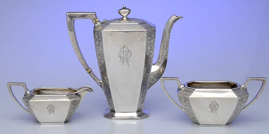 Fairfax-Engraved (Sterling, Hollowware) 3 Pc Demi Set (Motif 1 Pieces) by Durgin-1