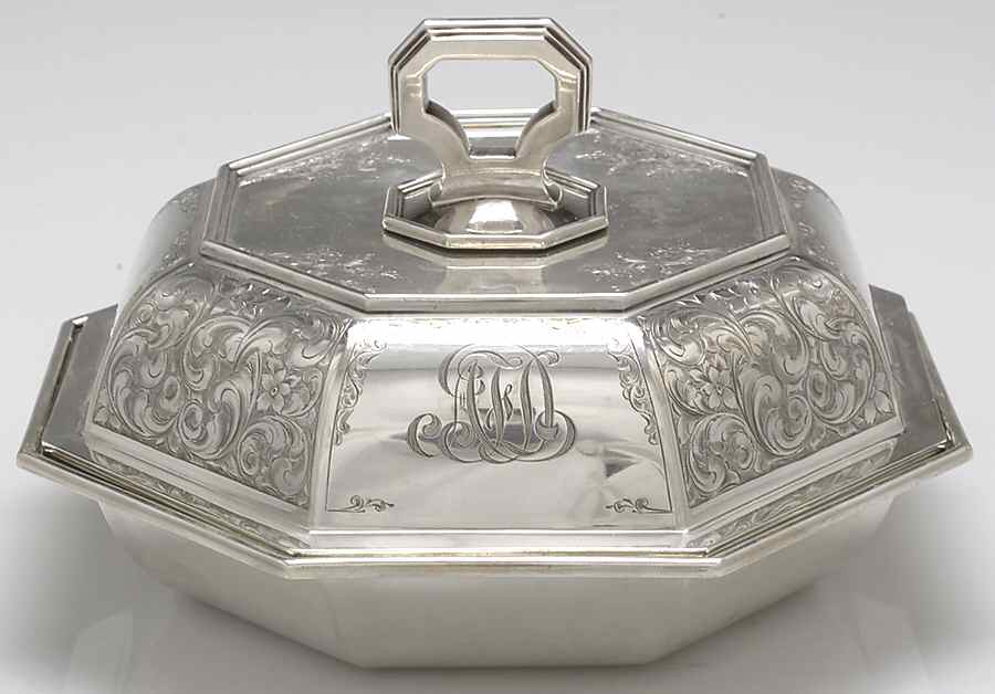 Fairfax-Engraved (Sterling, Hollowware) Sterling Double Vegetable by Durgin-1