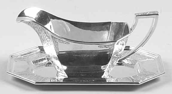 Fairfax-Engraved (Sterling, Hollowware) Sterling Gravy Boat & Underplate by Durgin-1