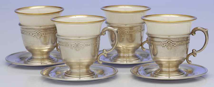 AH153-68 (Sterling, Hollowware) Demi Cup and Saucer with Liner - Set of 4 by Dominick & Haff-1
