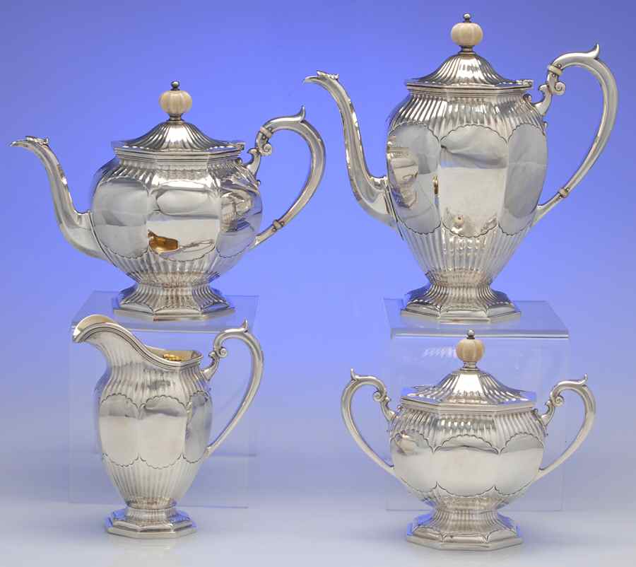 573 (Sterling, Hollowware) 4 Piece Tea Set (SCP, STP, SCR, SSU) by Durgin-1