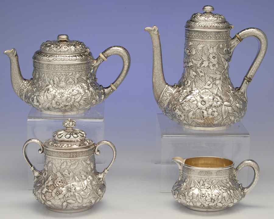 104 (Sterling, Hollowware) 4 Piece Tea Set (SCP, STP, SCR, SSU) by Dominick & Haff-1