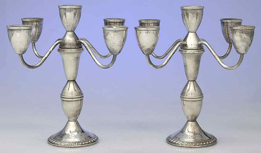 Sterling Candlesticks Pair of Weighted 5 Light Candelabra by Duchin Creations-1