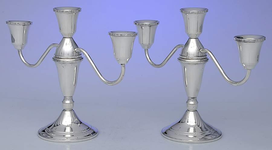 Sterling Candlesticks Pair of Weighted 3 Light Candelabra by Duchin Creations-1