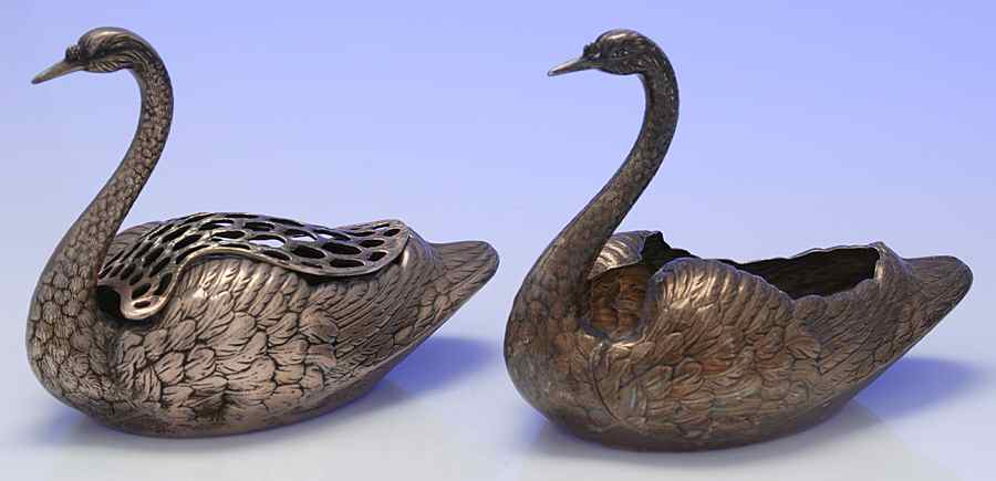 33 (Sterling, Hollowware) Set of 2 Swan Form Vase by Durgin-1