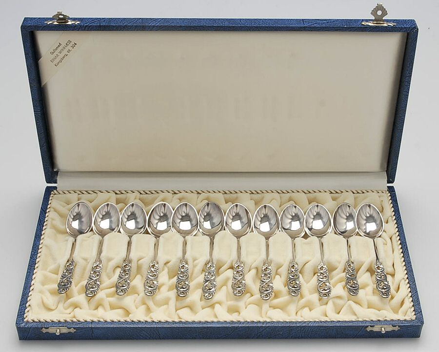 Tele (Sterling) (Set of 12) Demitasse Spoon with Case by Brodrene Mylius-1