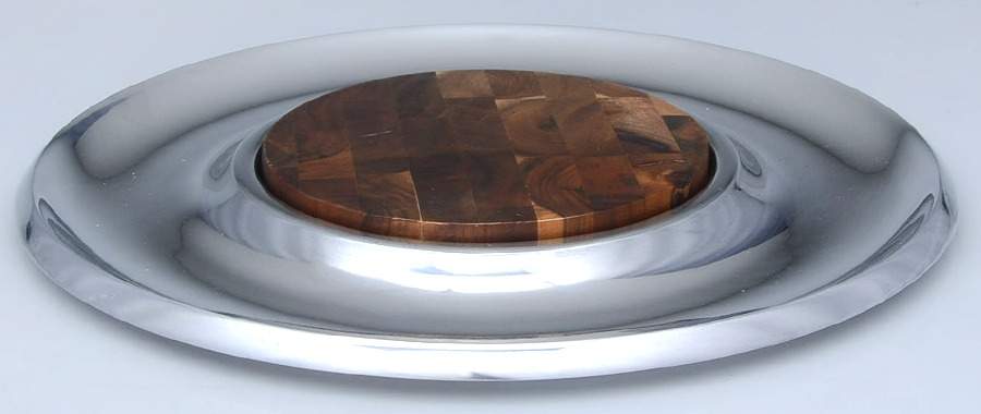 Classic Fjord (Aluminum, Hollowware) Cheese Plate with Wood Insert by Dansk-1