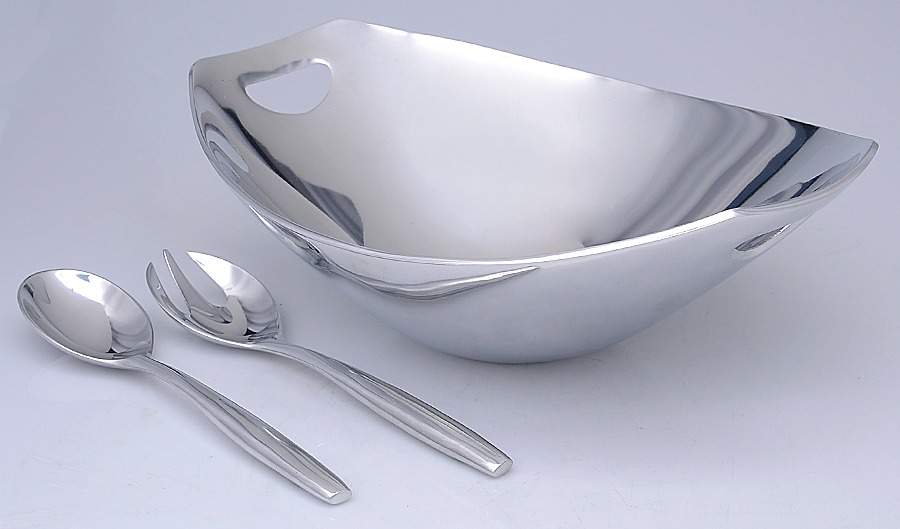 Classic Fjord (Aluminum, Hollowware) Salad Set-3pc (Bowl & Servers) by Dansk-1