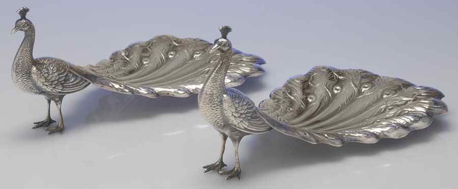 3 (Sterling, Hollowware) Pair of Peacock Shape Bon Bons by Durgin-1