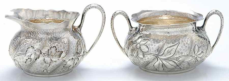 194 (Sterling, Hollowware) Creamer & Open Sugar Set by Dominick & Haff-1