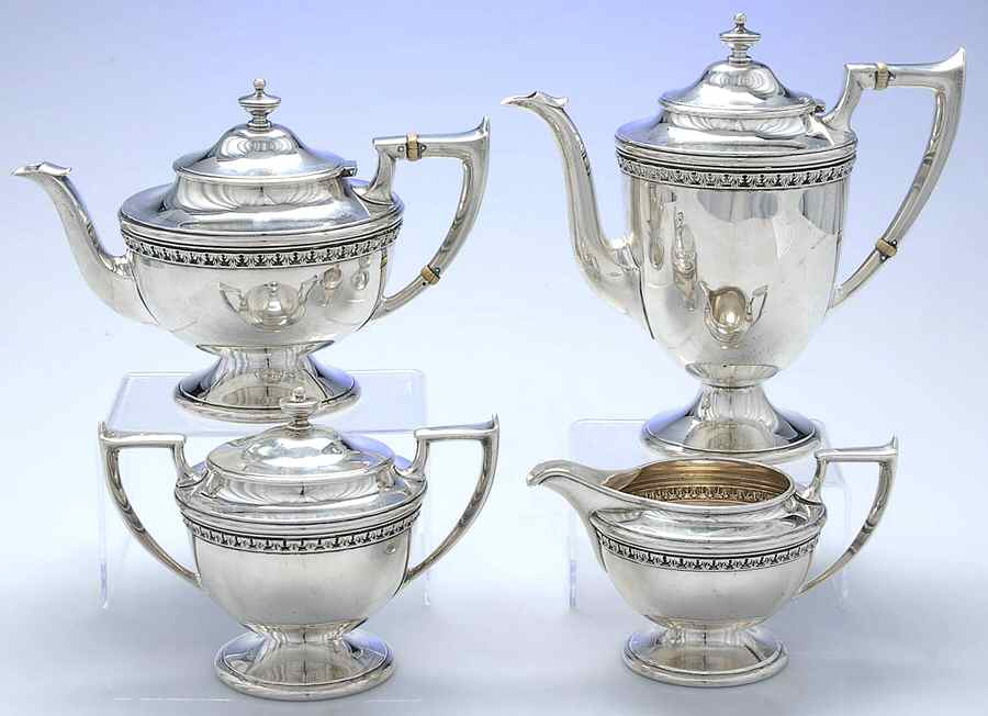48 (Sterling, Hollowware) 4 Piece Tea Set (SCP, STP, SCR, SSU) by Durgin-1