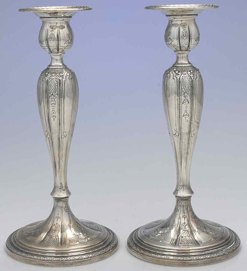 970-90 (Sterling, Hollowware) Pair of Weighted Candlesticks by Dominick & Haff-1