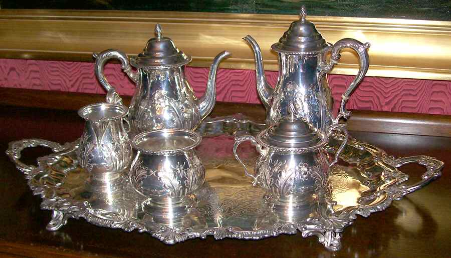 228-H (Sterling, Hollowware) 5 Piece Tea Set (SCP, STP, SCR, SSU, SWB) by Durham Sterling-1
