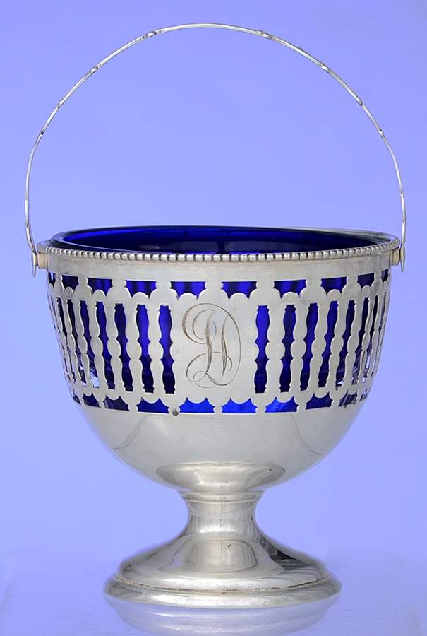 846 (Sterling, Hollowware) Handled Sugar Basket With Cobalt Liner by Dominick & Haff-1