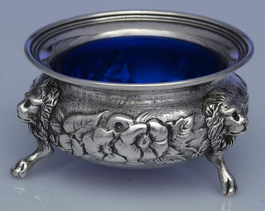 218 (Sterling, Hollowware) Open Salt Master-W/Cobalt Liner by Dominick & Haff-1