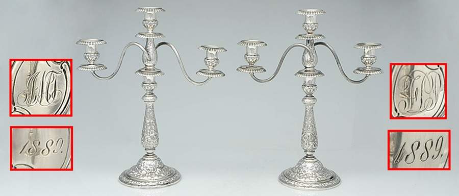 78 (Sterling, Hollowware) Pair of 15" 3 Light Candleabra by Dominick & Haff-1