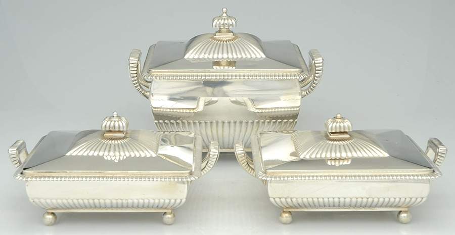 118 (Sterling, Hollowware) (Set of 3) Square Covered Vegetable (1 SCV,2 SCV8) by Dominick & Haff-1