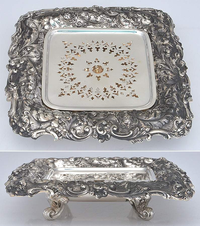65 (Sterling, Hollowware) Square Butter with Strainer by Durgin-1