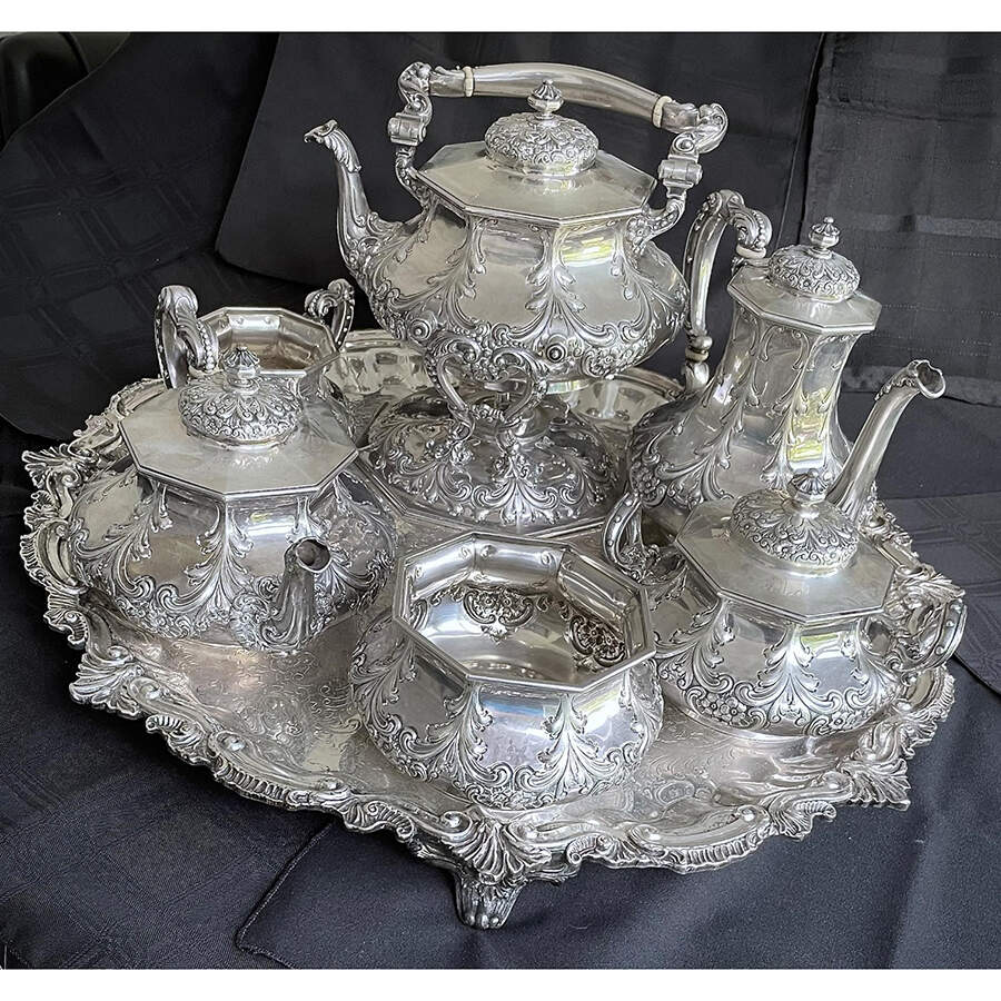 500 (Sterling, Hollowware) 6 Piece Tea Set (SCP, STP, SCR, SSU, SWB, SKES) by Dominick & Haff-1