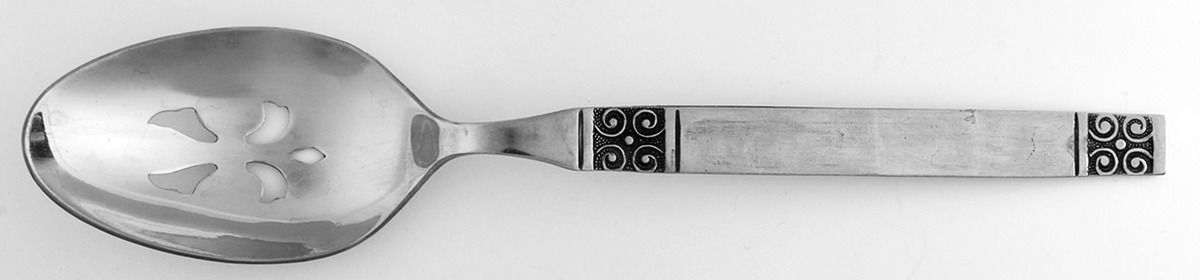 Gemini (Stainless, Scrolls) Pierced Tablespoon (Serving Spoon) by Ekco Silver-1