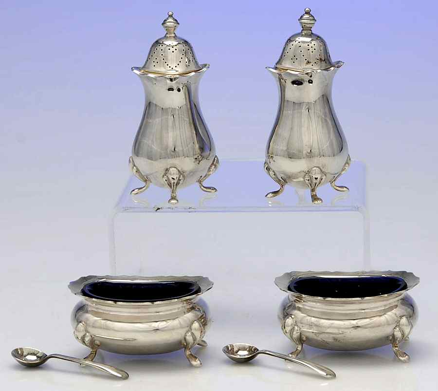 Silverplate Hollowware 2 Open Salt Master W/Cobalt Liner/Spoons&Salt/Pepp by Ellis-Barker-1