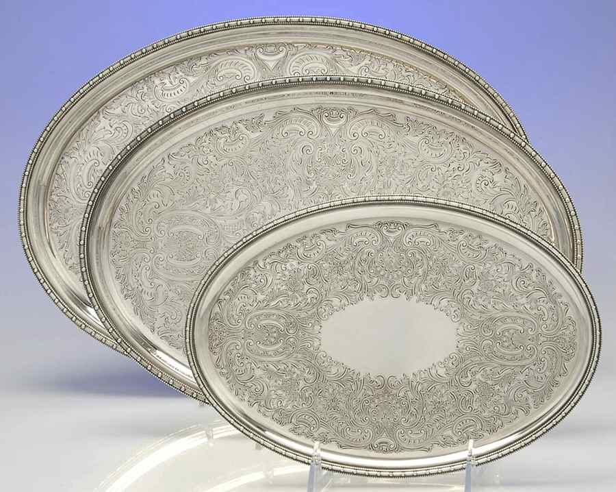 Silverplate Hollowware Set of 3 Oval Tray (10", 13", 15") by Ellis-Barker-1