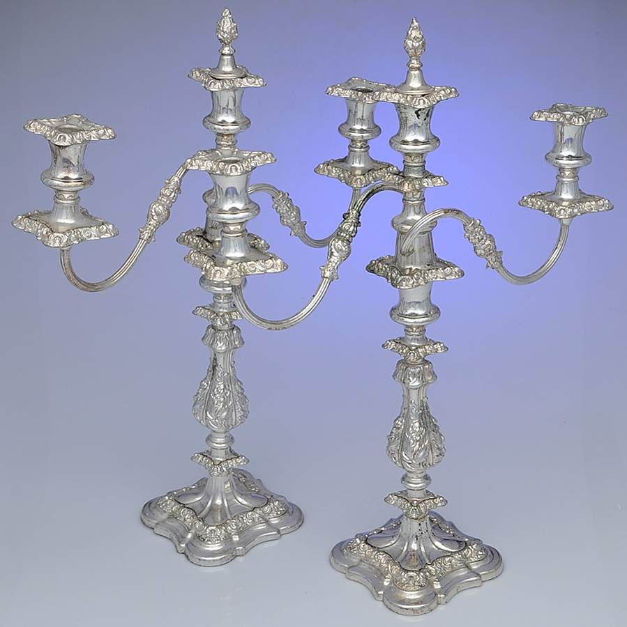 Silverplate Hollowware Pair of 18" 3 Light Candelabra by Ellis-Barker-1