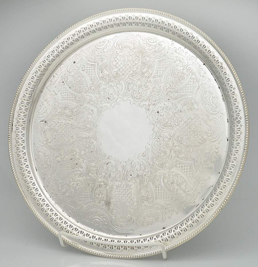 Silverplate Hollowware 12" Pierced Round Tray by Ellis-Barker-1