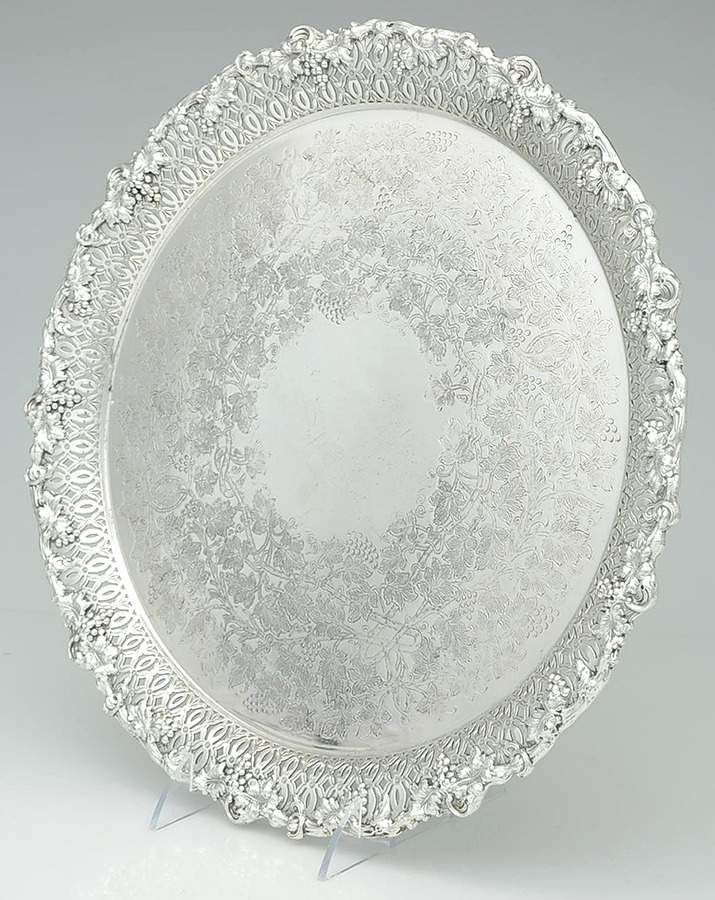 Grape Design (Silverplate Hollowware) 14" Pierced Round Tray by Ellis-Barker-1