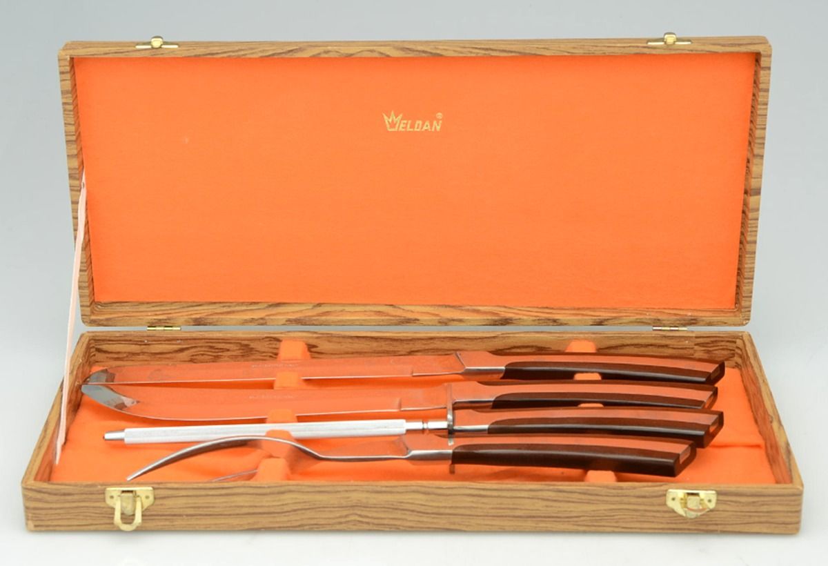 ELD2-BROWN (STAINLESS) (4 PC) Lg Carving Set with Case (HAMK,KSL,CKL,CFL) by Eldan-1