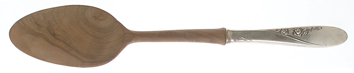 Rose Spray (Sterling, 1955) Salad Serving Spoon with Wooden Bowl by Easterling-1
