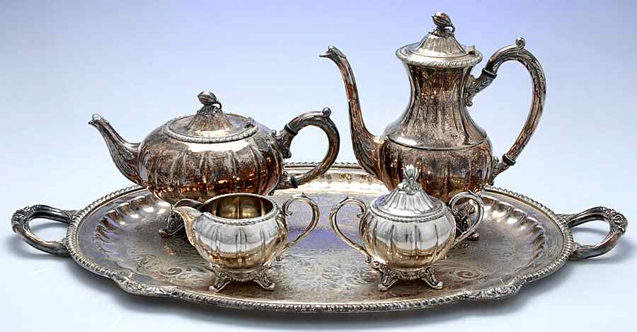 275F (Silverplate, Hollowware) 5-Piece Silverplate Tea Set (with Tray) by English Silver Mfg Co.-1