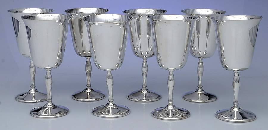 Silverplate Hollowware Water Goblet - Set of 8 by Eales 1779 (Leonard Silver)-1