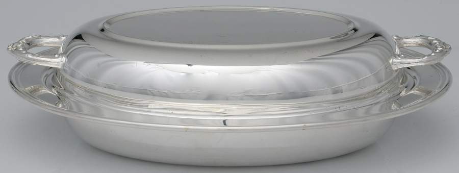 Silverplate Hollowware 11" Oval Double Vegetable with Glass Liner by Eales 1779 (Leonard Silver)-1