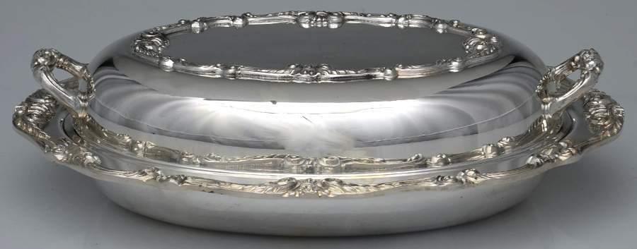 Silverplate Hollowware 12" Oval Double Vegetable by English Silver Mfg Co.-1