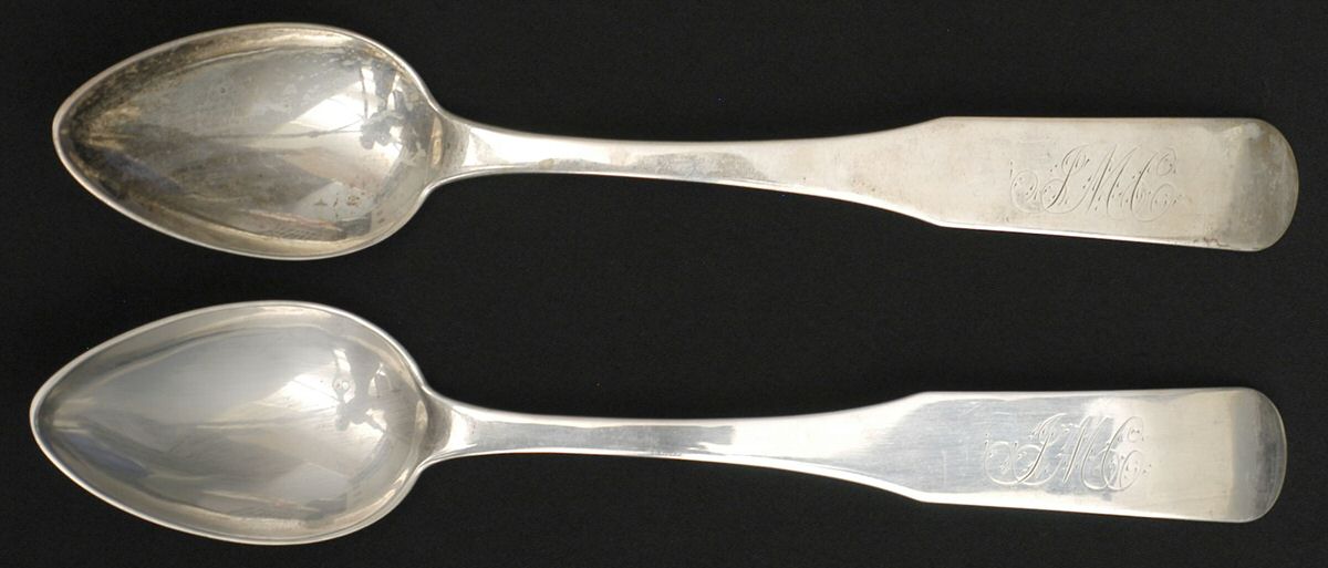 Coin Silver Flatware Tablespoon (Serving Spoon) - Set of 2 by Elnathan Clark Brown-1