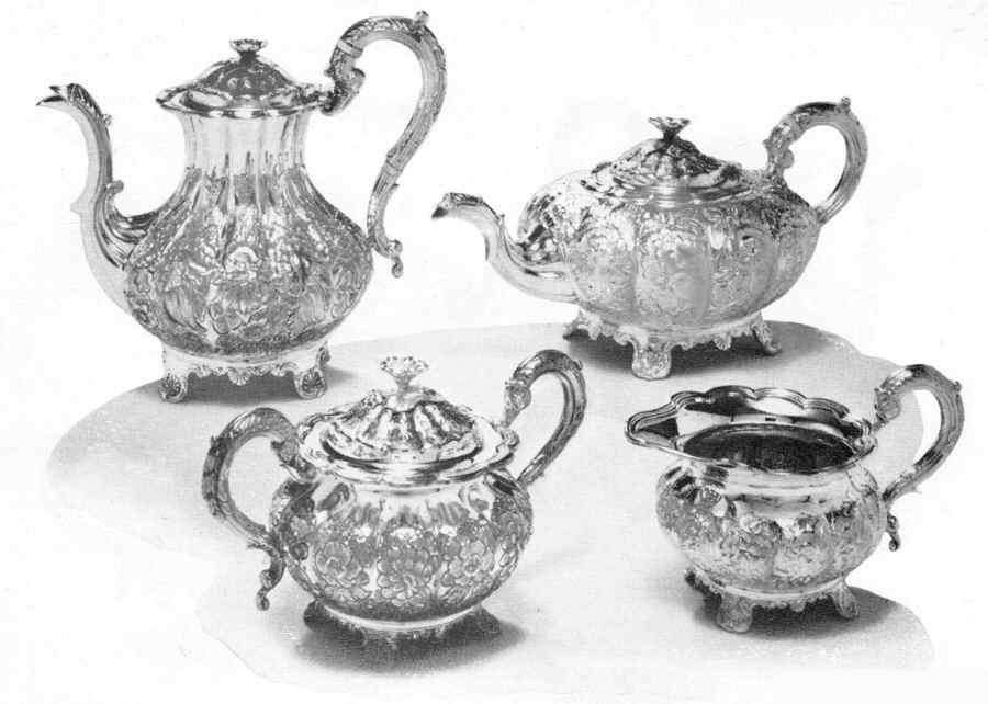 Melon-Full Chased (Silverplate, Hollowware) (4 Piece) Silverplate Tea Set by Ellis-Barker-1