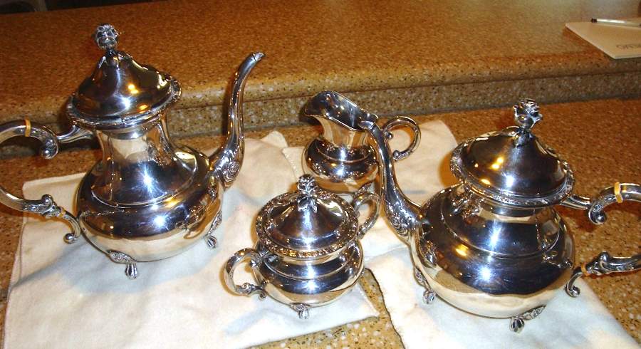 EUF5 (Sterling, Hollowware) 4 Piece Tea Set (SCP, STP, SCR, SSU) by Eugen Ferner-1