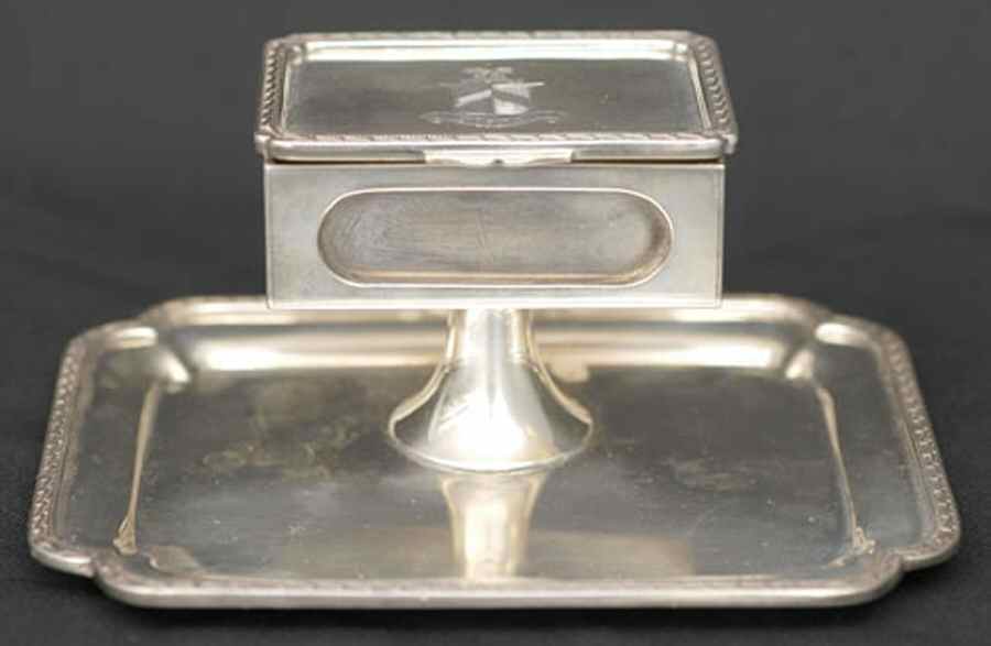 36211 (Sterling, Hollowware) 1 Piece Matchbox Holder and Tray Set by Elkington-1