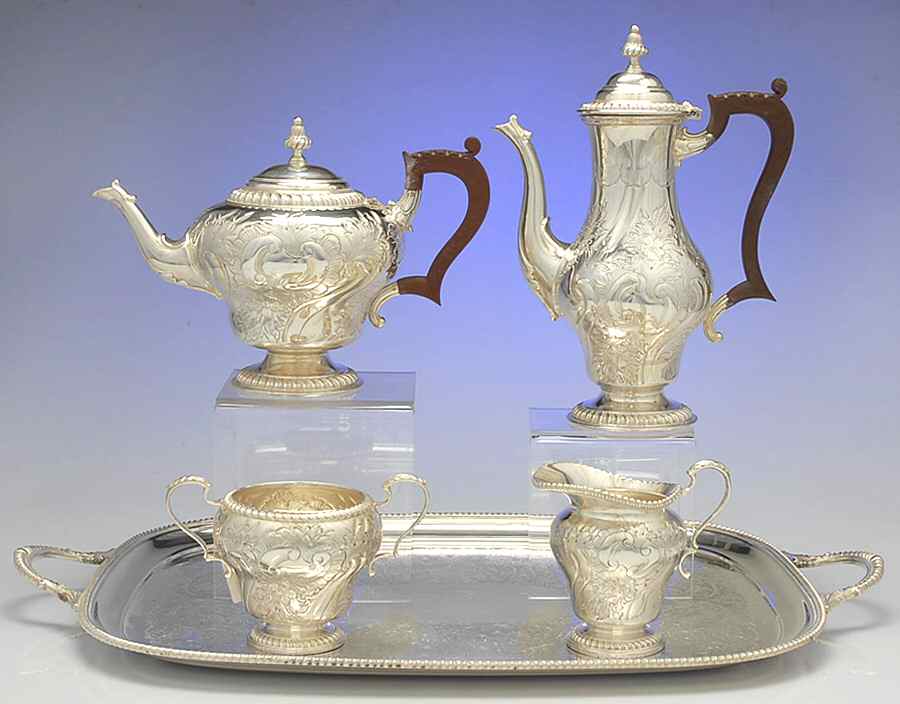 28 (Silverplate, Hollowware) (5 Pc) Tea Set  (PSUB,with 20" Waiter) by Ellis-Barker-1